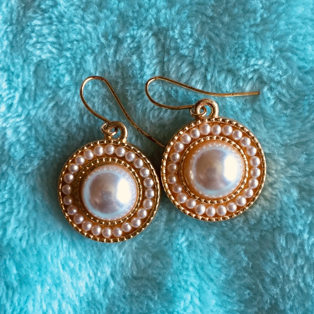 Anne Klein Pearl and Gold tone Drop Earrings